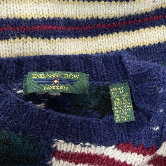 Vtg Hand Knit 100% Wool Crewneck Sweater Mens M USA American Flag Eagle Preppy - Picture 8 of 9